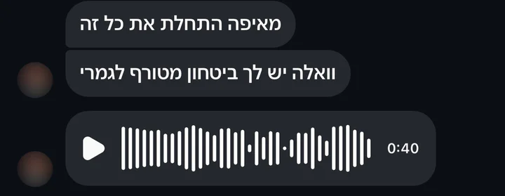 הודעה באינסטגרם: מאיפה התחלת את כל זה? וואלה יש לך ביטחון מטורף לגמרי. ואחריה הודעה קולית